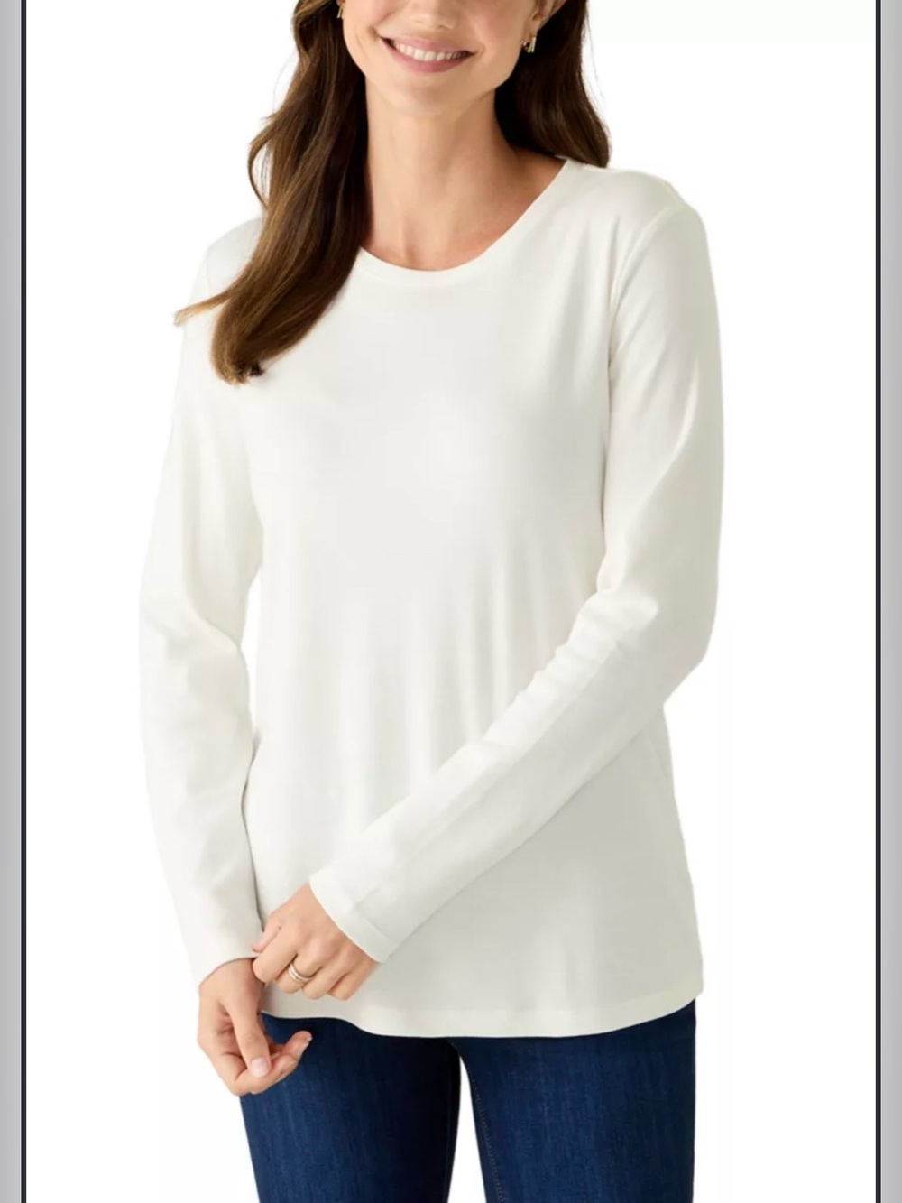 Kim Rogers women White Long Sleeve T-Shirt 100% Cotton Soft Tee Size M